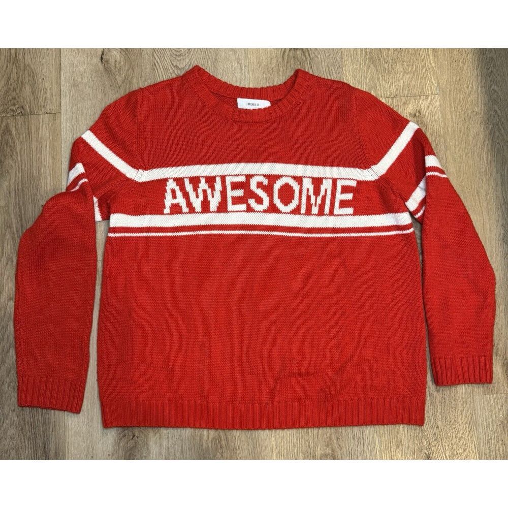Forever 21 Red/white Logo -Awsome -womens sweater US‎ sz-1X Ugly Christmas